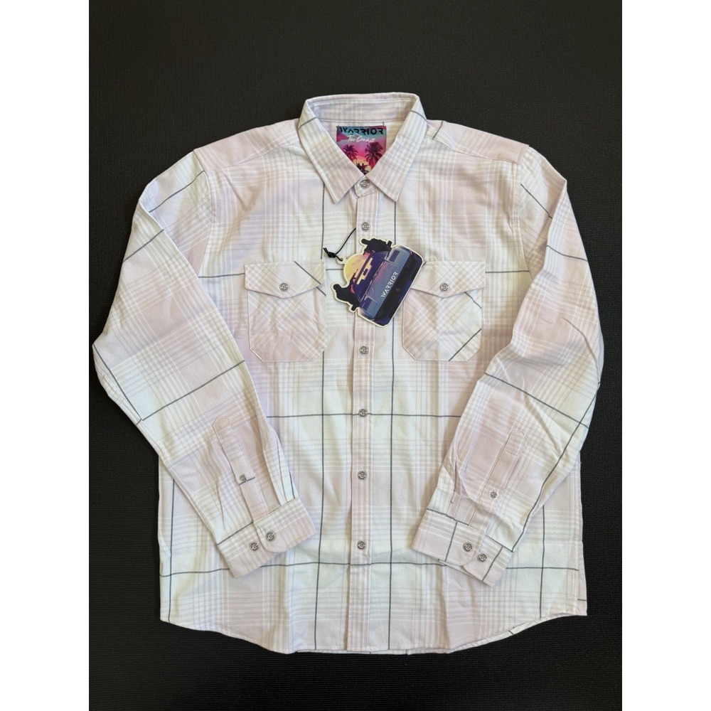 Warrior Company Flannel Shirt Mens XL Pink White Plaid Button Up Outdoors